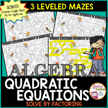 Preview of Solving Quadratic Equations by Factoring Mazes plus Google Slides