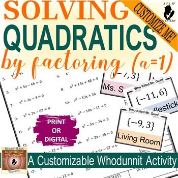 Preview of Solve Quadratic Polynomial by Factoring A=1 Mystery Activity CUSTOMIZE +DIGITAL