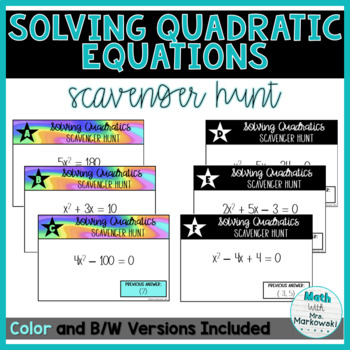 Preview of Solving Quadratic Equations by Factoring Printable AND Digital Scavenger Hunt