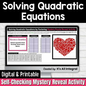 Preview of Solving Quadratic Equations by Factoring Self-Checking Activity