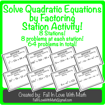 Preview of Solving Quadratic Equations by Factoring Station Activity!