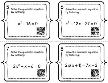 Solving Quadratic Equations by Factoring Task Cards by Mrs E Teaches Math
