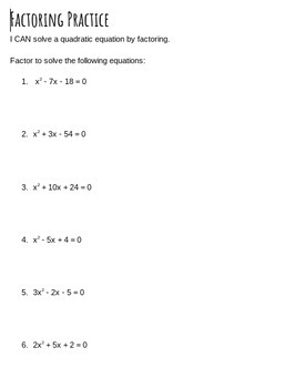 solving quadratic equations any method worksheet