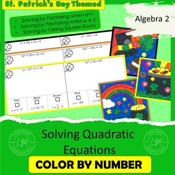 Preview of Solving Quadratic Equations by Factoring or Square Roots -Color by Number Bundle