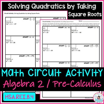 Preview of Solving Quadratic Equations by taking Square Roots Math Circuit Activity