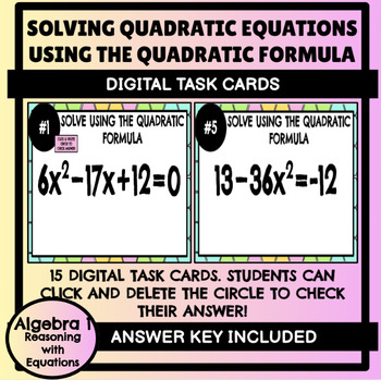 Preview of Solving Quadratic Equations with Quadratic Formula Digital Task Cards