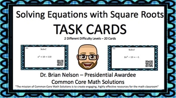 Preview of Solving Quadratic Equations with Square Roots - (30 Task Cards – 3  levels!)
