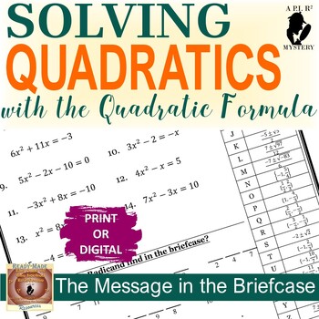 Preview of Use Quadratic Formula to Solve Quadratic Equations Hidden Message Print/Digital