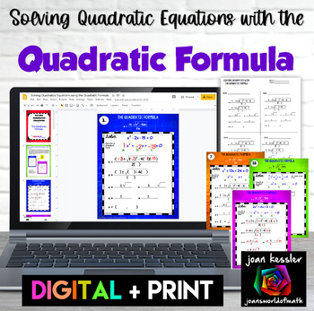 Preview of Solving Quadratic Equations with the Quadratic Formula Digital plus Printable