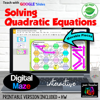 Preview of Solving Quadratic Equations Digital Maze plus Printable