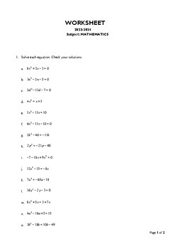 Preview of Solving Quadratic equations by factorization