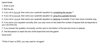 Preview of Solving Quadratics Board Game