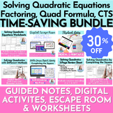 Algebra 1 Solving Quadratic Equations Notes, Activities, W