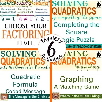 Preview of Solving Quadratics Bundle 6-Mystery Activities Print/Digital Factoring Options!
