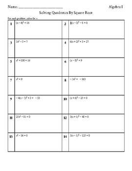homework 7 solving quadratics by square roots answer key