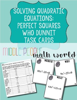 Preview of Solving Quadratics: Differences of Perfect Squares Who Dunnit Task Cards