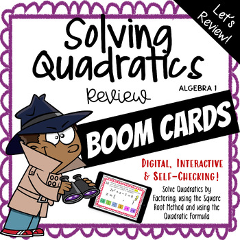 Preview of Solving Quadratics Review BOOM CARDS