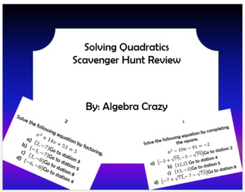 Preview of Solving Quadratics Scavenger Review