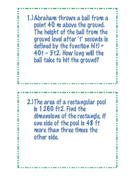 Preview of Solving Quadratics Task Cards