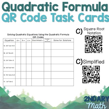 Preview of Solving Quadratics Using the Quadratic Formula QR Codes