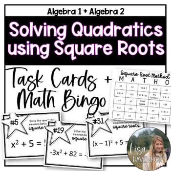 Preview of Solving Quadratics Using the Square Root Method Task Cards and Bingo Game