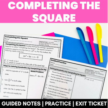Preview of Solving Quadratics by Completing the Square Guided Notes Practice Exit Ticket