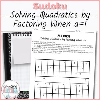 Preview of Solving Quadratics by Factoring when a=1 Sudoku Puzzle