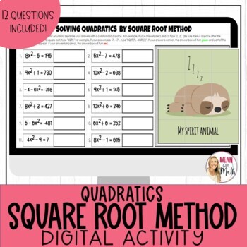 Preview of Solving Quadratics by Square Root Method Digital Activity