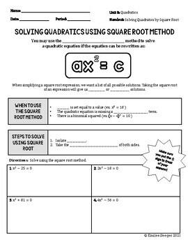 unit 8 homework 7 solving quadratics by square roots