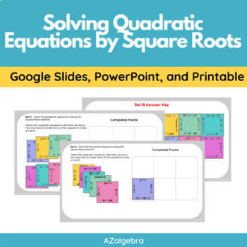 Preview of Solving Quadratics by Square Roots Digital and Printable Puzzle