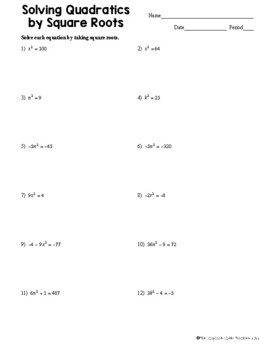 homework 7 solving quadratics by square roots