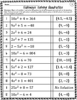 Solving Quadratics by Taking the Square Root Worksheets by Blue