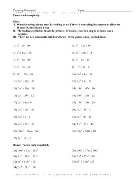 Solving Quadratics using 3 methods Homework Assignment | TpT