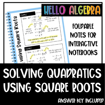 Preview of Solving Quadratics using Square Roots Foldable Notes for Interactive Notebooks