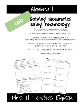 Preview of Solving Quadratics using Technology