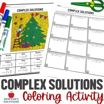 Preview of Solving Quadratics with Complex Solutions Color by Number Christmas Activity
