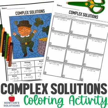 Preview of Solving Quadratics with Complex Solutions Color by Number St. Patrick's Activity