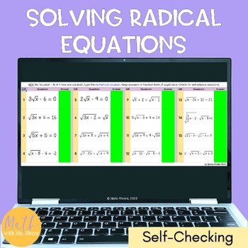 Preview of Solving Radical Equations Digital Self Checking Activity for Algebra 2