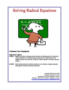 Preview of Solving Radical Equations Lesson Plan