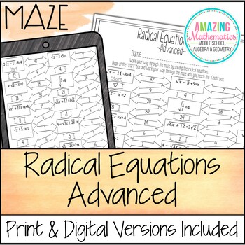 Preview of Radical Equations Worksheet - Advanced Maze Activity