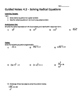 Preview of Solving Radical Equations - Notes