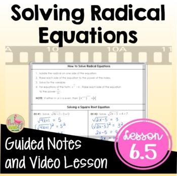 Preview of Solving Radical Equations Notes with Video (Unit 6)