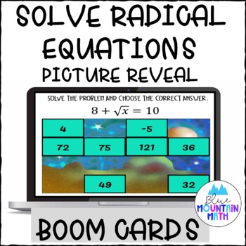 Preview of Solving Radical Equations Picture Reveal Boom Cards--Digital Task Cards