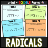 Solving Radical Equations Task Cards Activity - print and digital