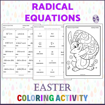 Preview of Solving Radical Equations (one and two radicals) - Easter Coloring Activity