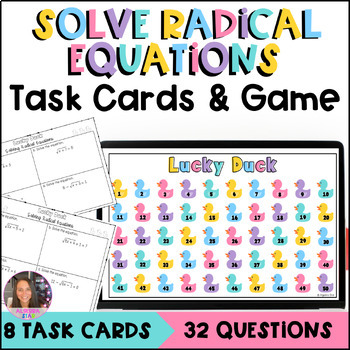 Preview of Solving Radical Equations with Square Roots - Task Cards and Power Point Game