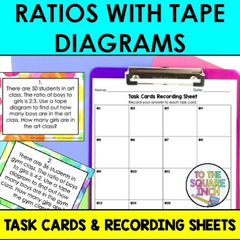 Preview of Solving Ratio Problems with Tape Diagrams Task Cards  Practice Activity