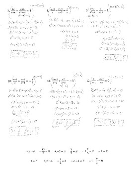 Solving Rational Equations (Difficult) Joke Worksheet with Answer Key