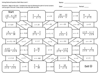 Solving Rational Equations Math Maze by Classroom 127 | TpT