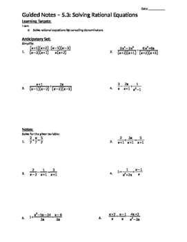 Preview of Solving Rational Equations - Notes